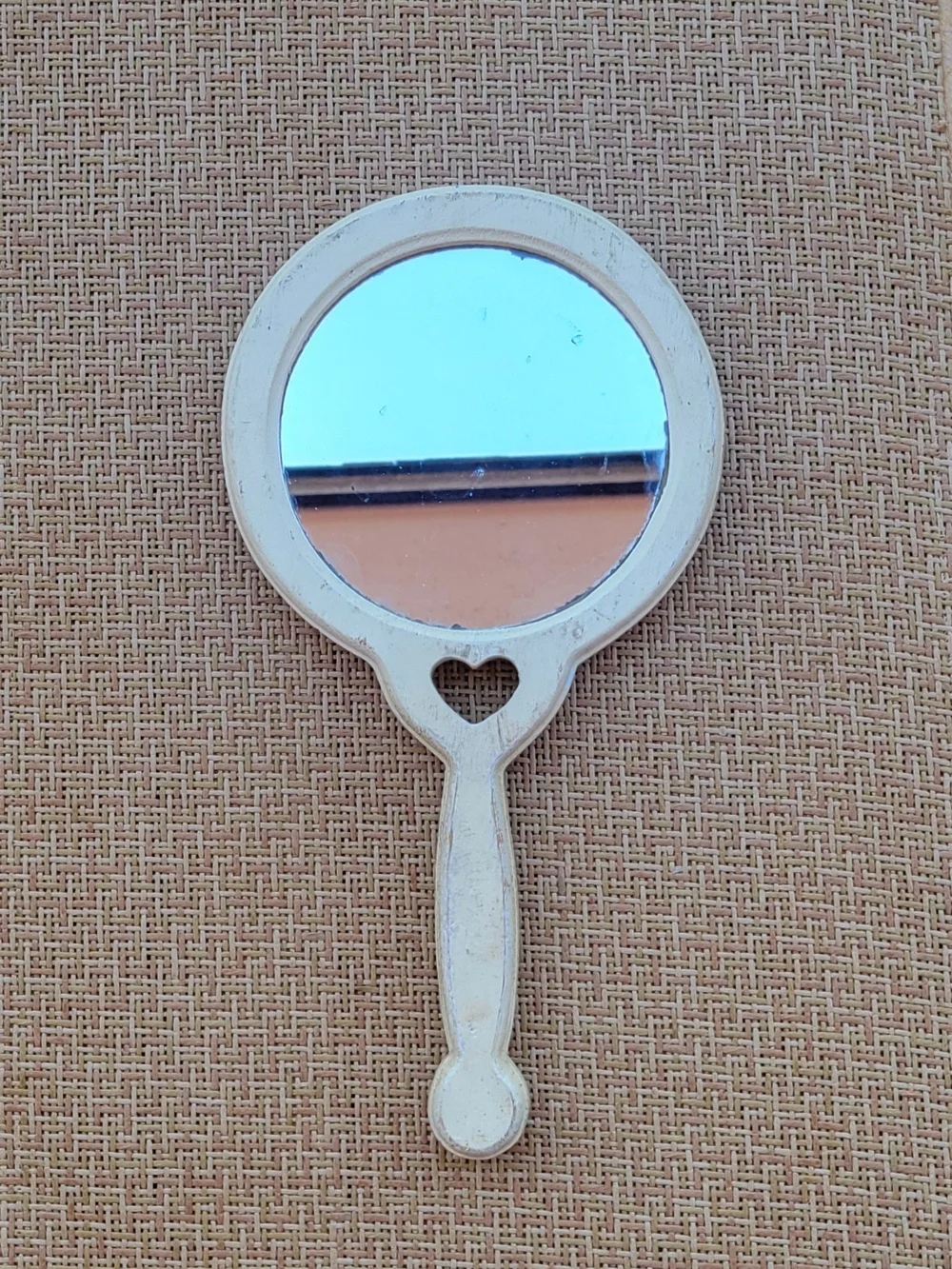 Vintage Hand Painted Floral Heart Handle Wooden Mirror